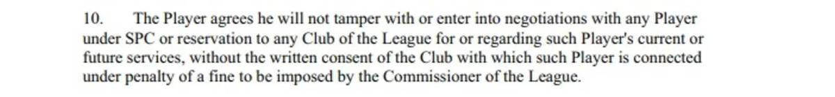 NHL's CBA rule on tampering.