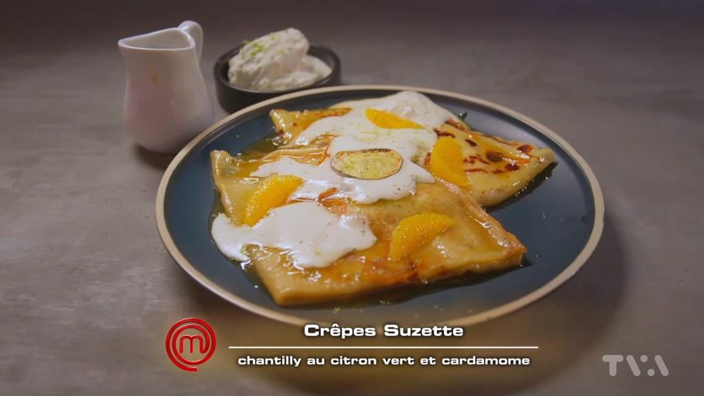 crêpes suzette avec une chantilly au citron vert et cardamome