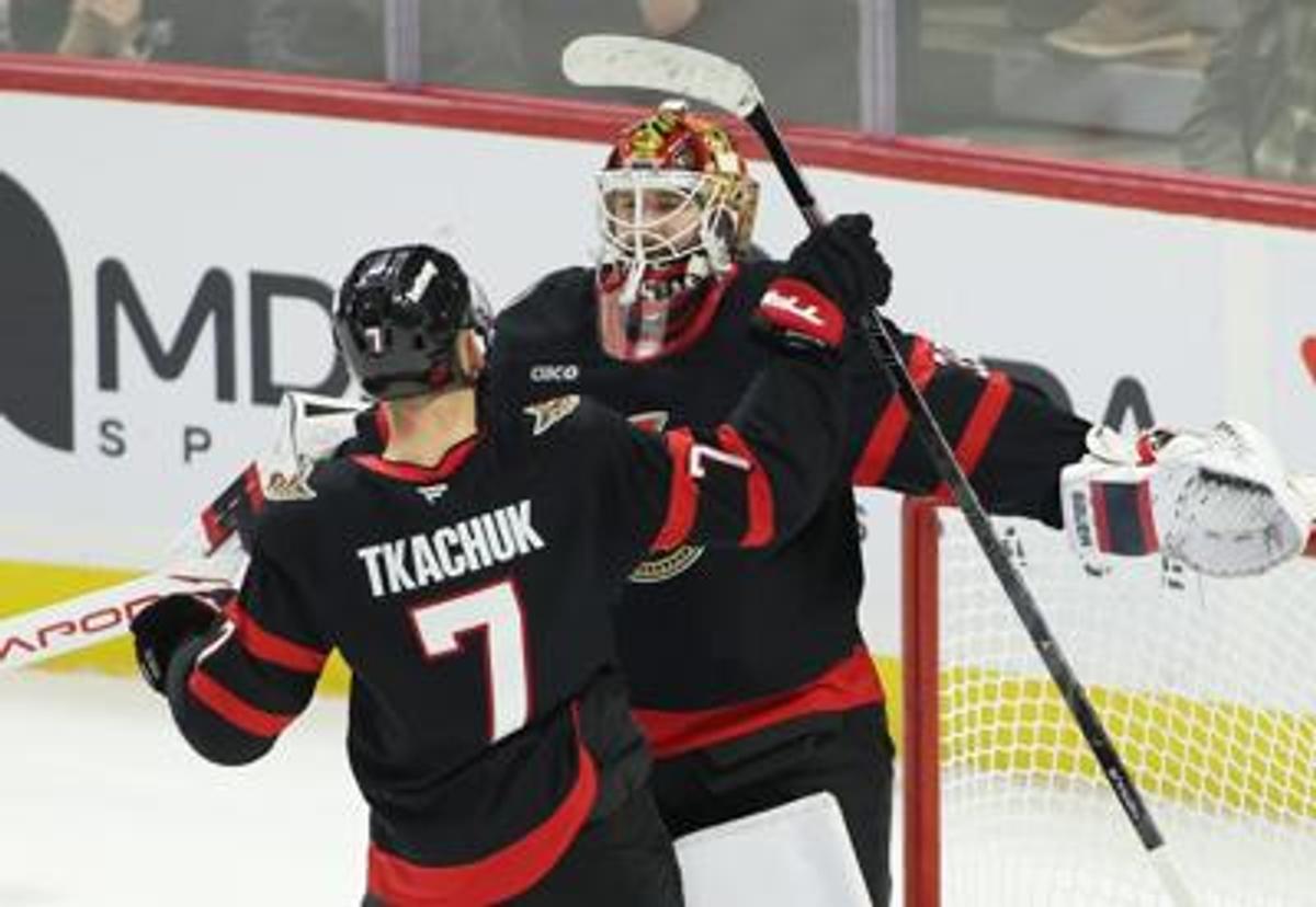Brady Tkachuk and Linus Ullmark