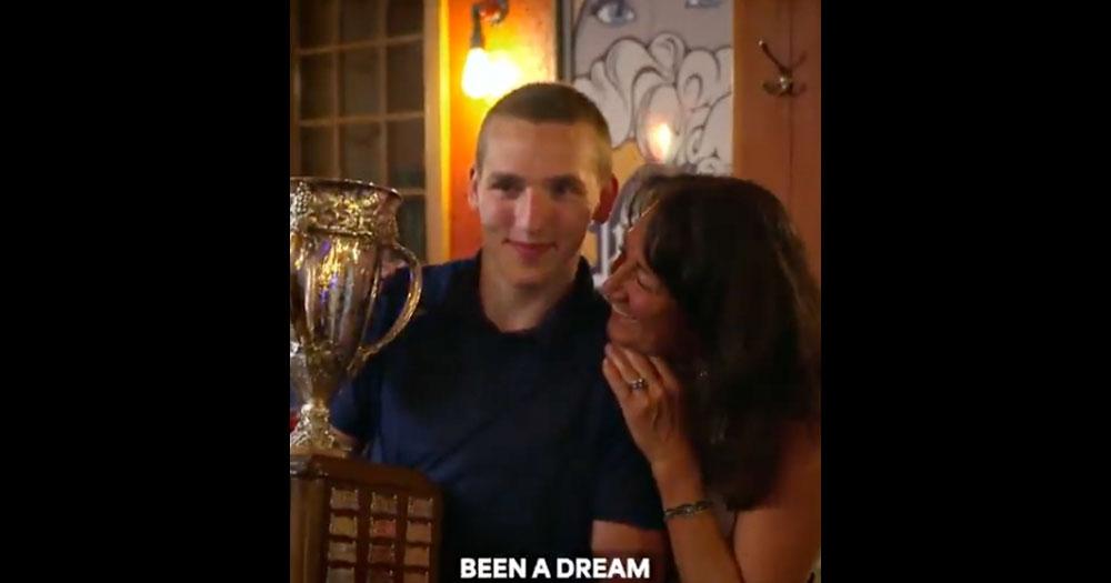 Lane Hutson receiving the Calder Trophy