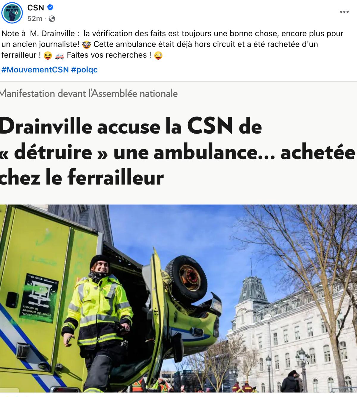 La CSN réplique à Bernard Dranville