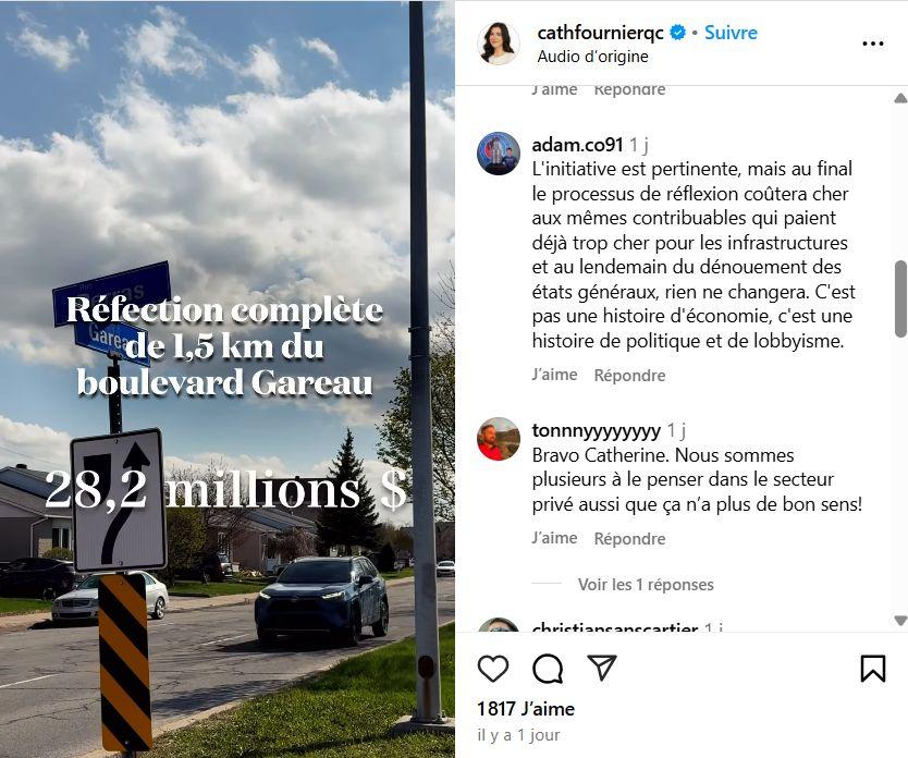 Capture d'écran Instagram @cathfournierqc