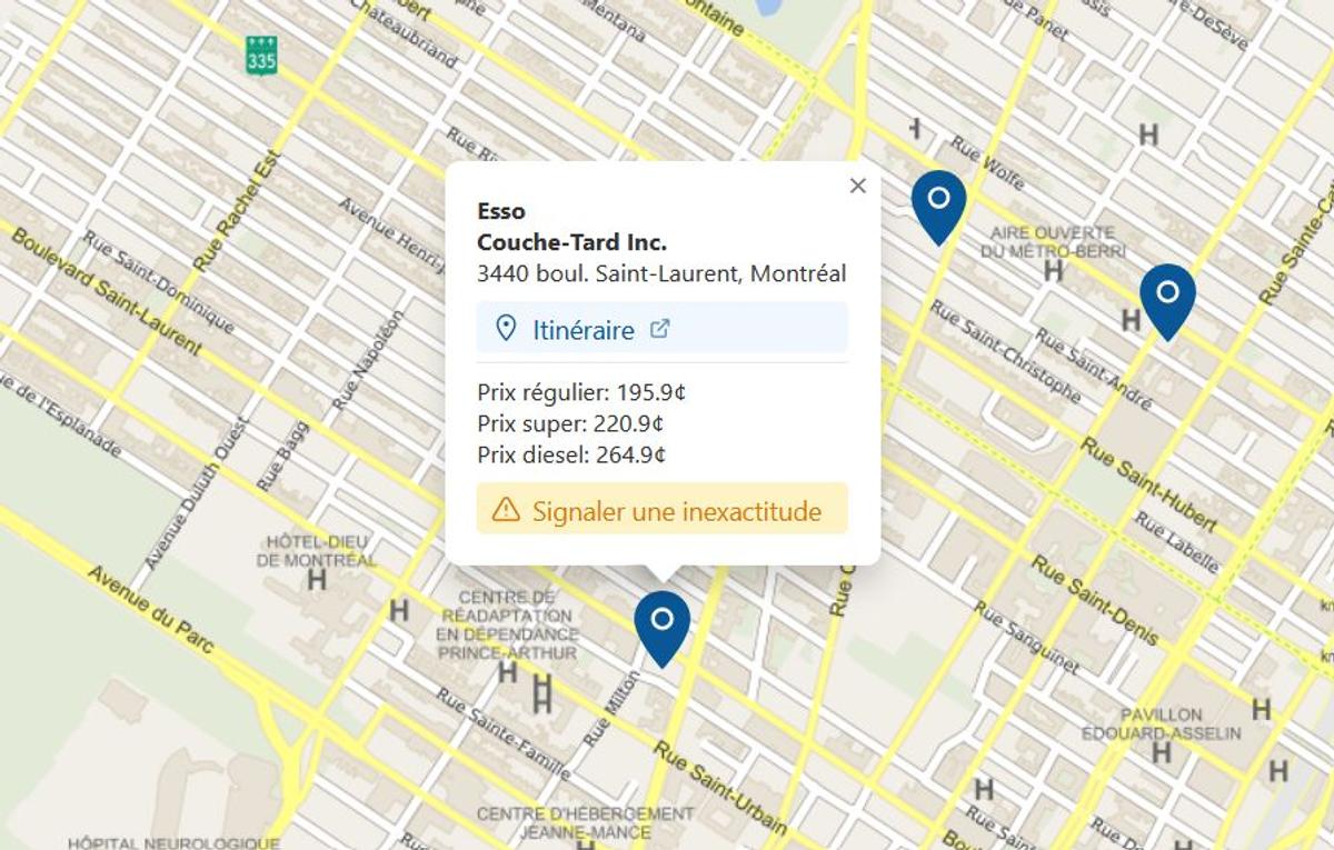 Capture d'écran - Régie essence Québec 