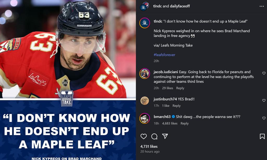 Brad Marchand Instagram comments