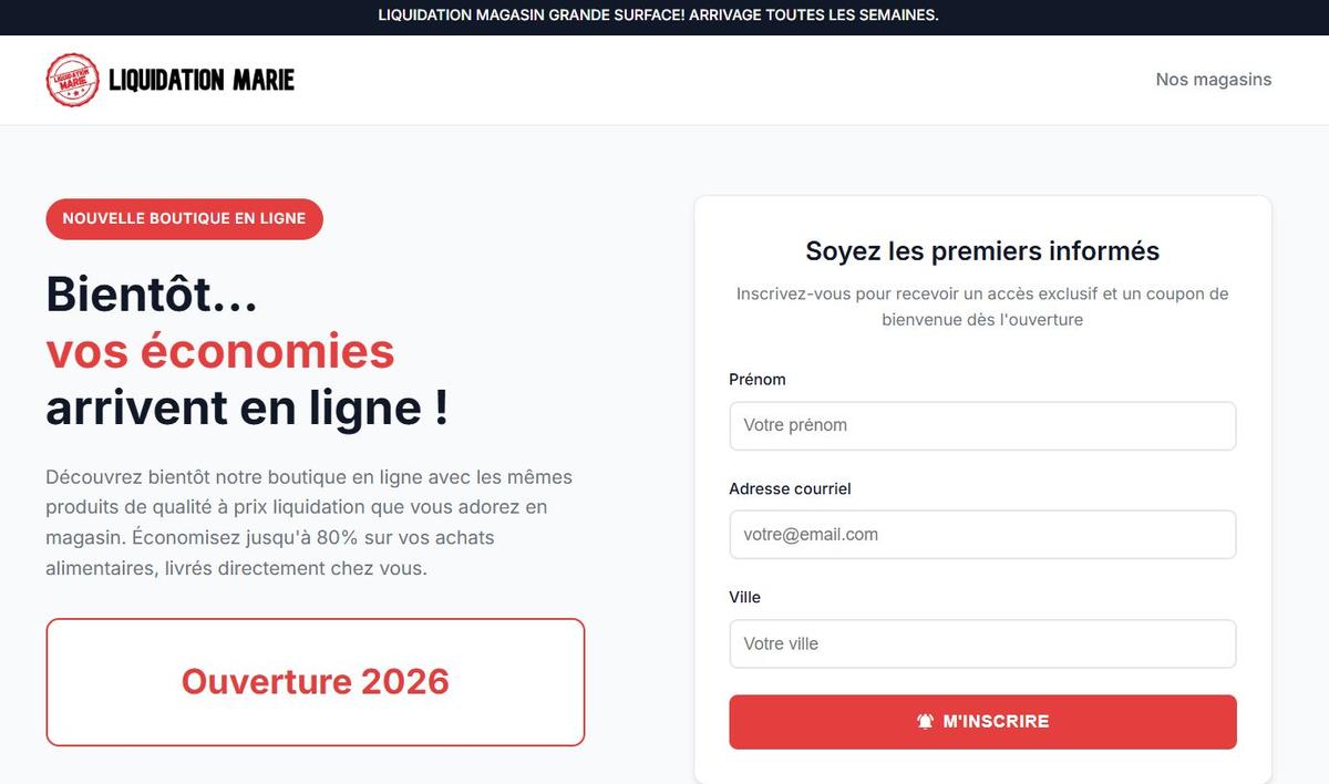 Capture d'écran - site web Liquidation Marie