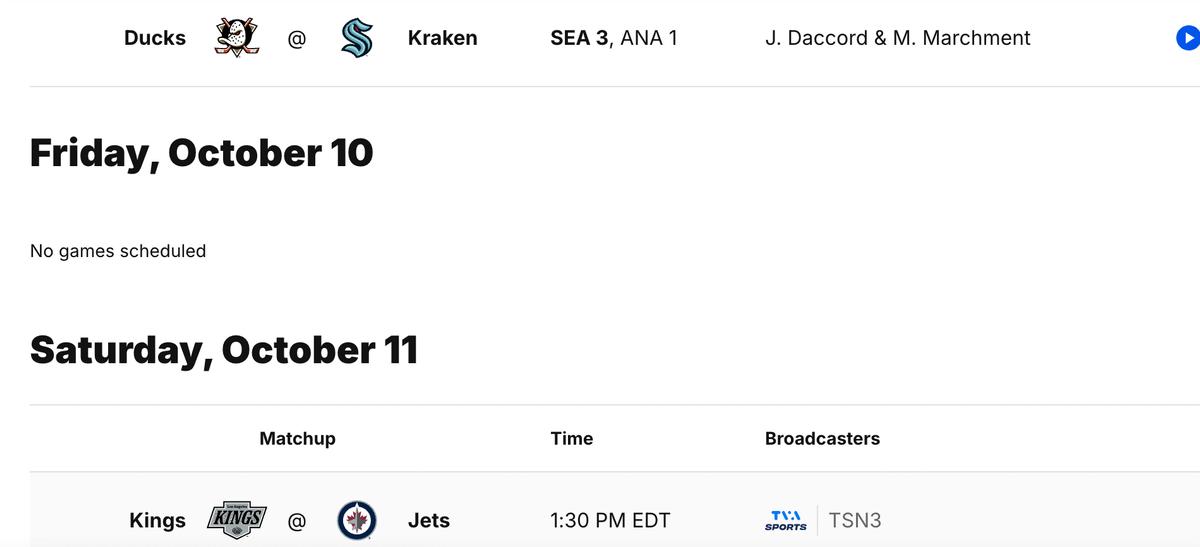 Friday's schedule