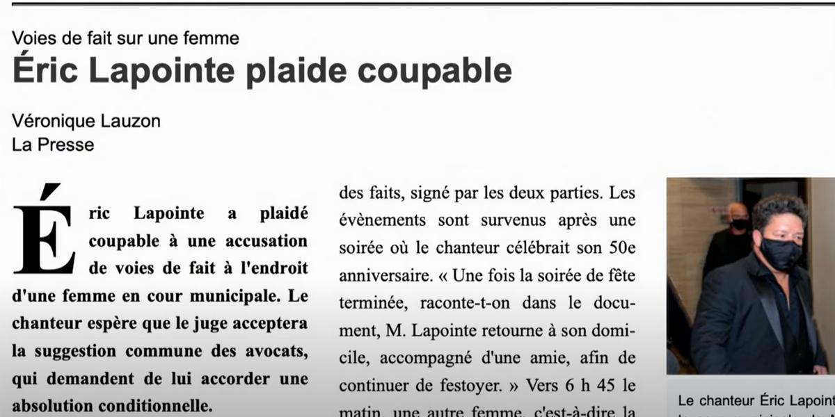 Éric Lapointe plaide coupable