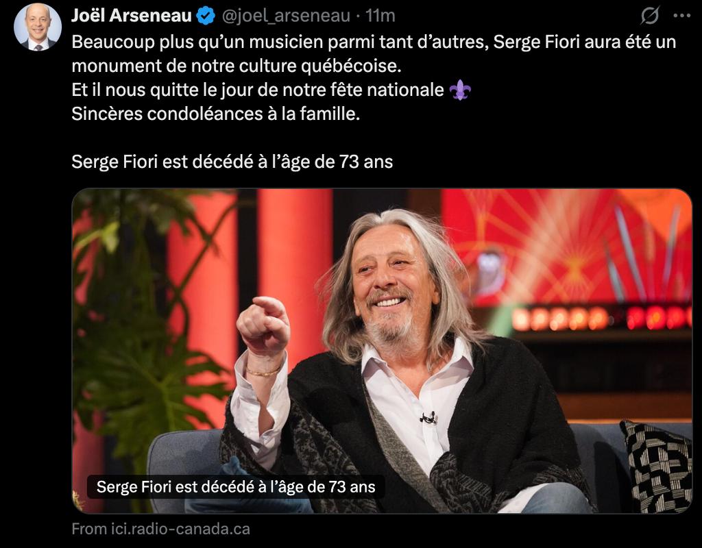 Joel Arseneau s'exprime sur le décès de Serge Fiori