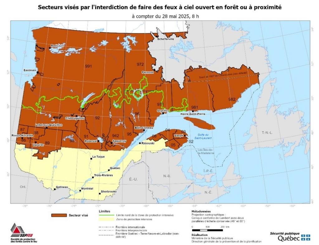 Carte d'interdiction des feux à ciels ouvert
