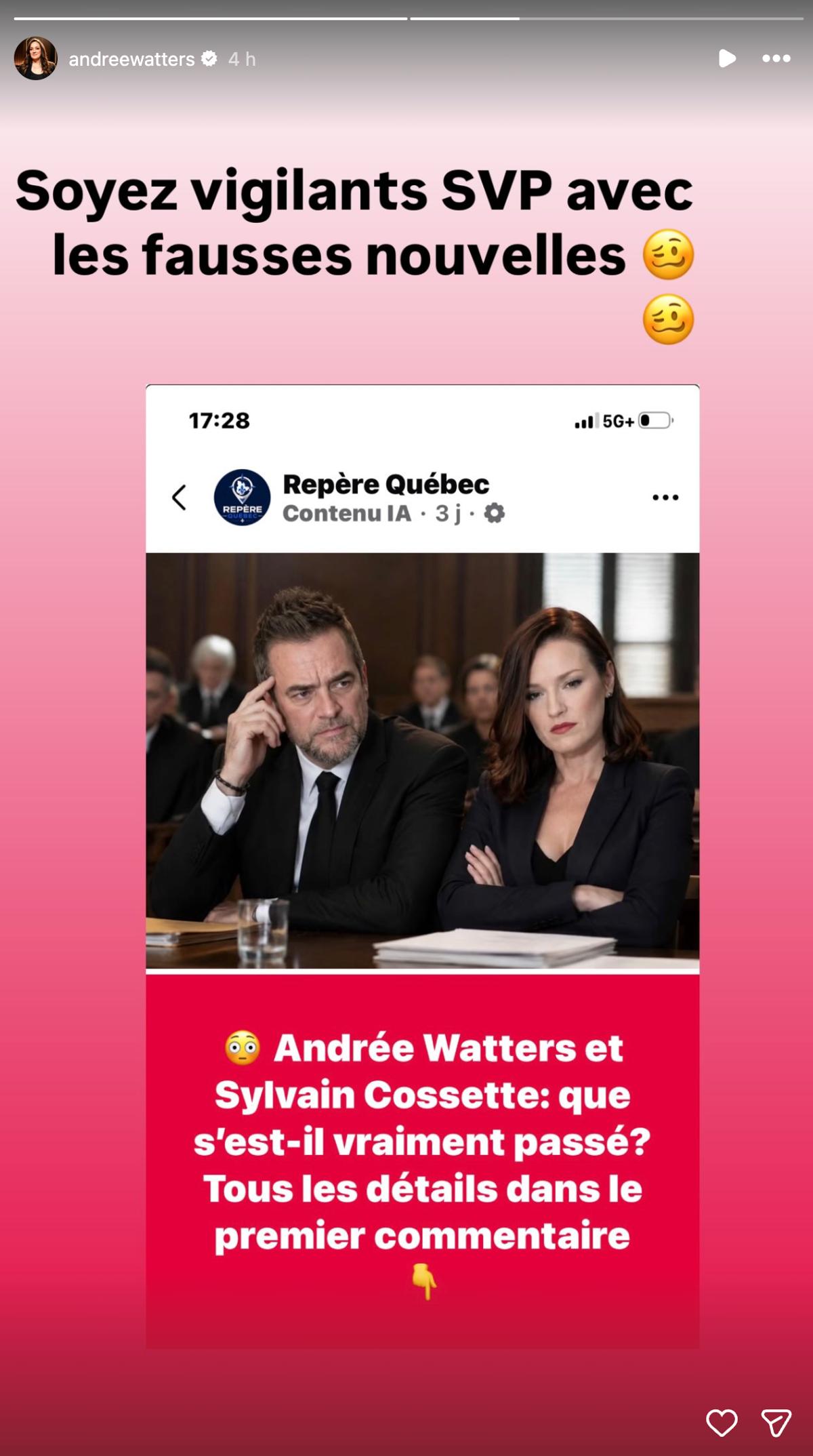 Andrée Watters dénonce une fausse rumeur de séparation