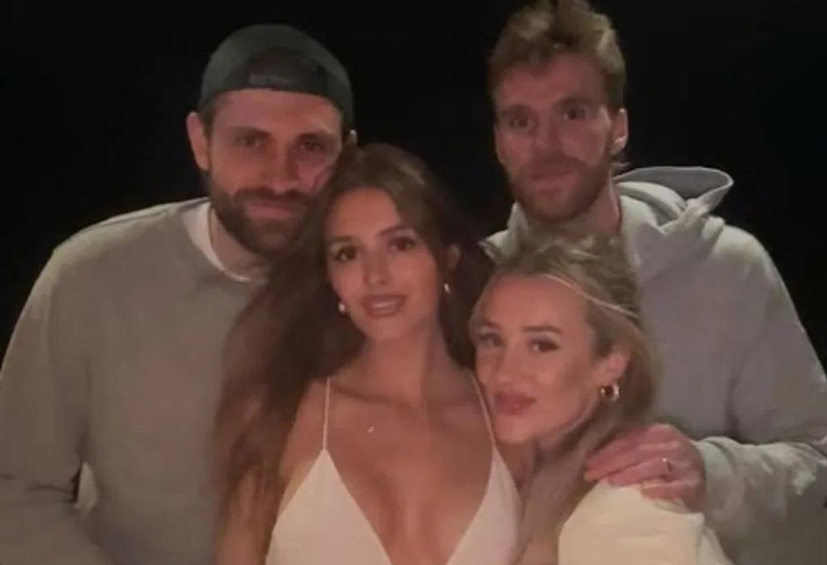 Leon Draisaitl and his wife Celeste, along with Connor McDavid and his wife Lauren Kyle.