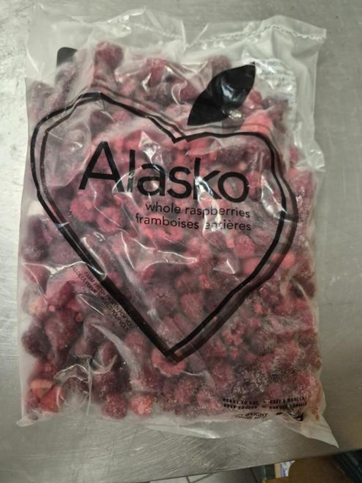 Emballage avant des framboises entières surgelées Alasko 1 kg