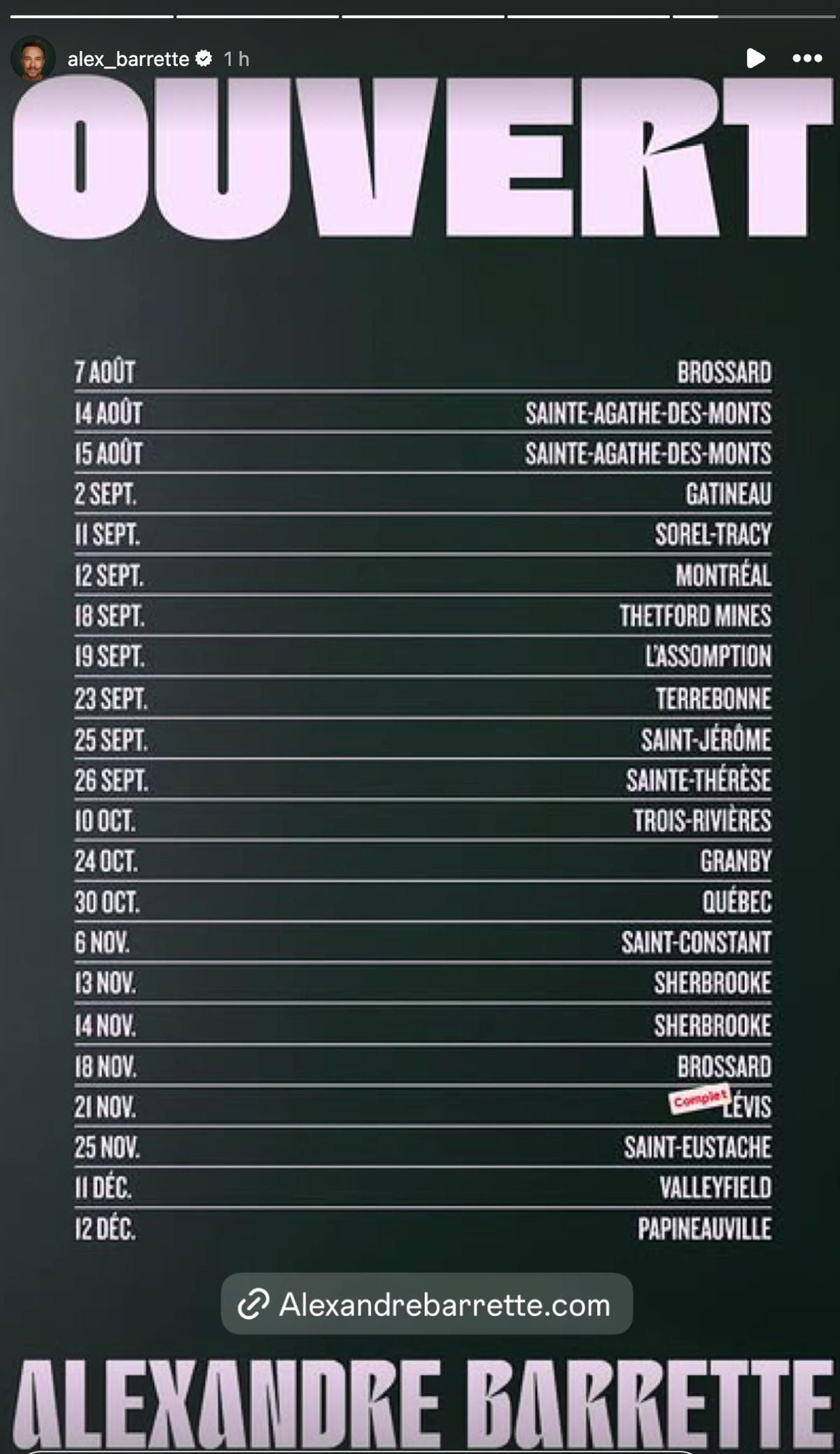 Dates des prochains spectacles pour Alexandre Barrette