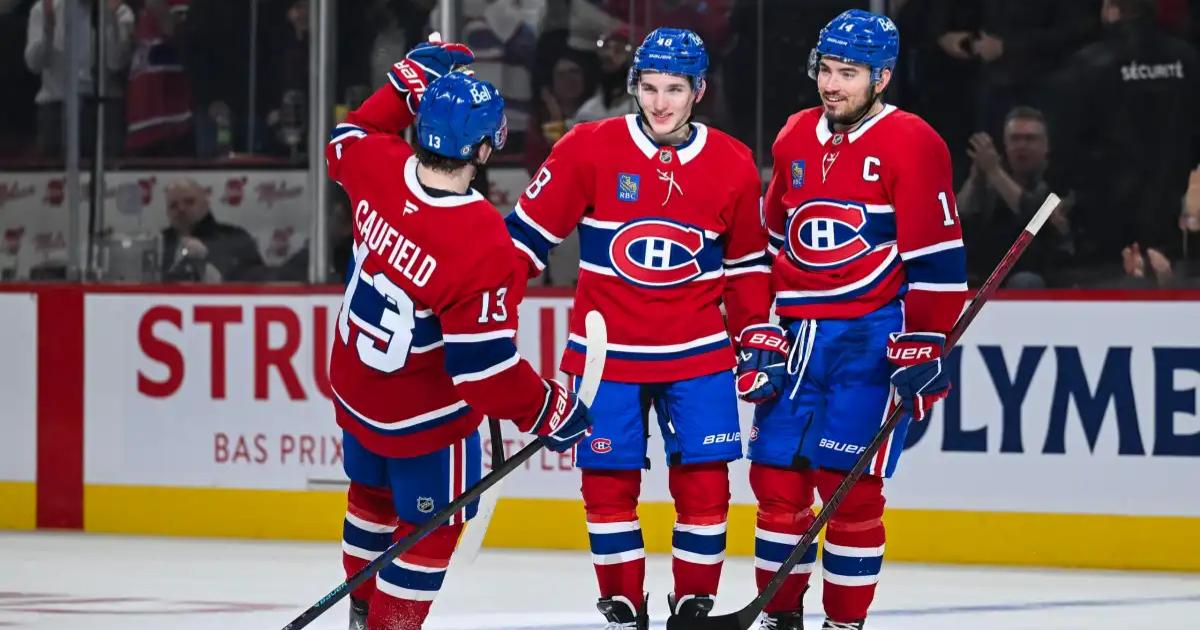 Cole Caufield, Lane Hutson et Nick Suzuki