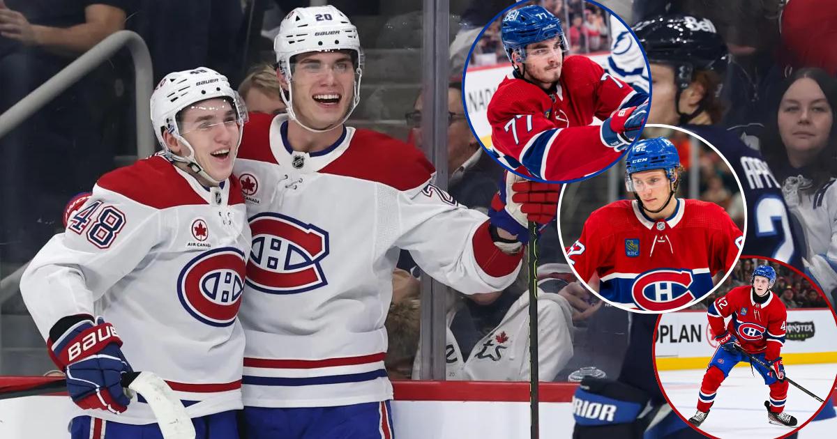 Lane Hutson, Juraj Slafkovsky, Kirby Dach, Owen Beck et Adam Engstrom