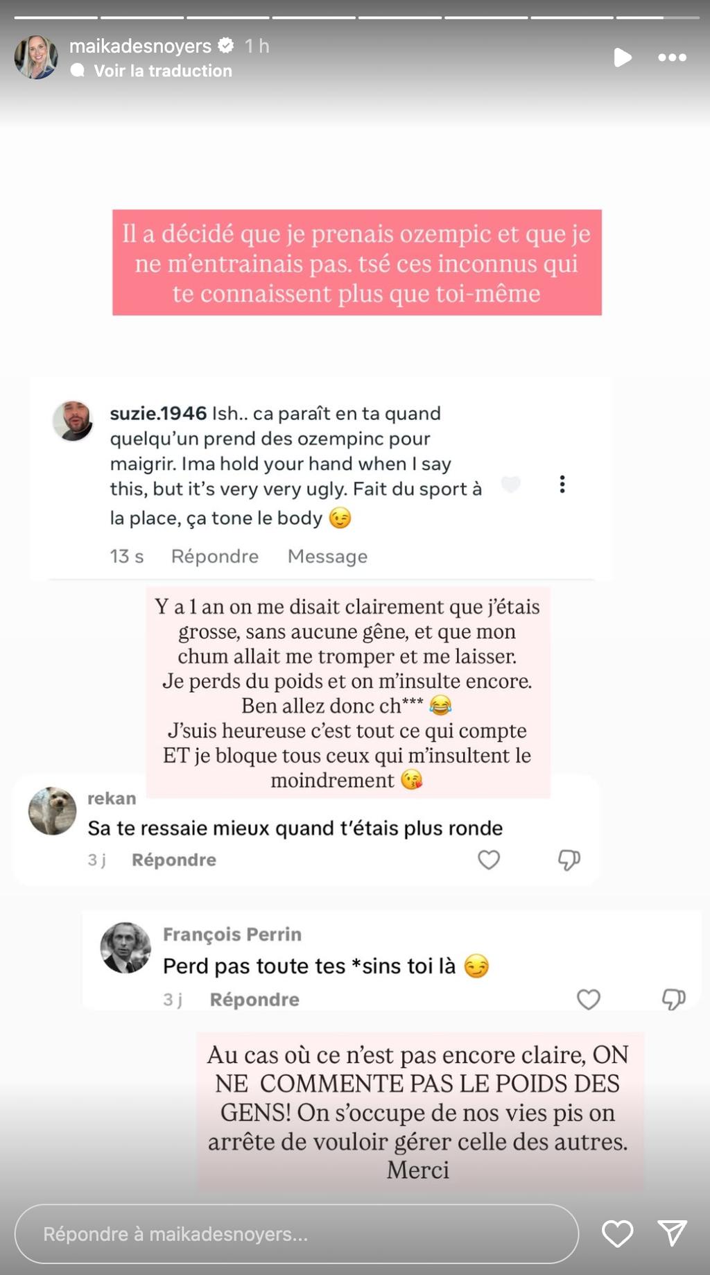 Maïka Desnoyers réplique aux insultes