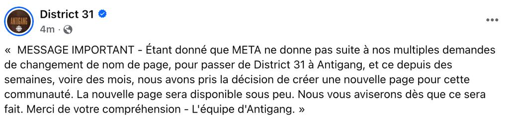 Antigang aura une nouvelle page Facebook