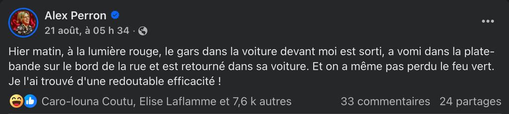 Commentaire de Alex Perron sur Facebook