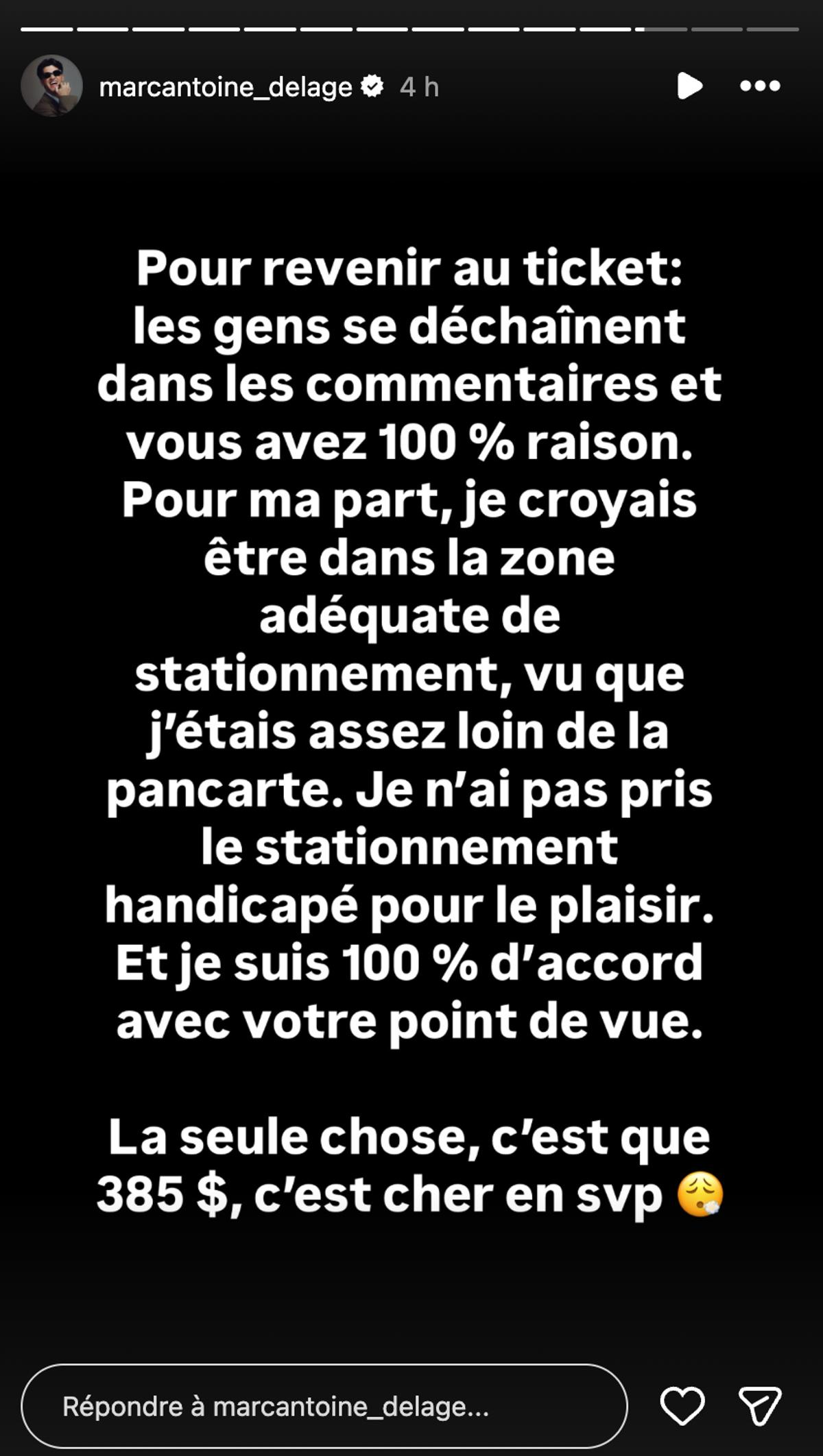 Marc-Antoine Delage met les choses au clair après sa contravention
