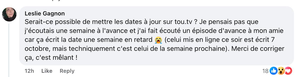 Commentaire sur la page Facebook de STAT