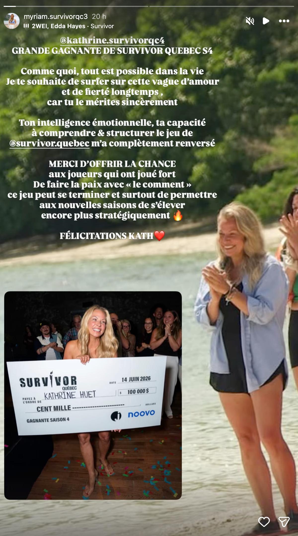 Myriam félicite Kathrine pour sa victoire