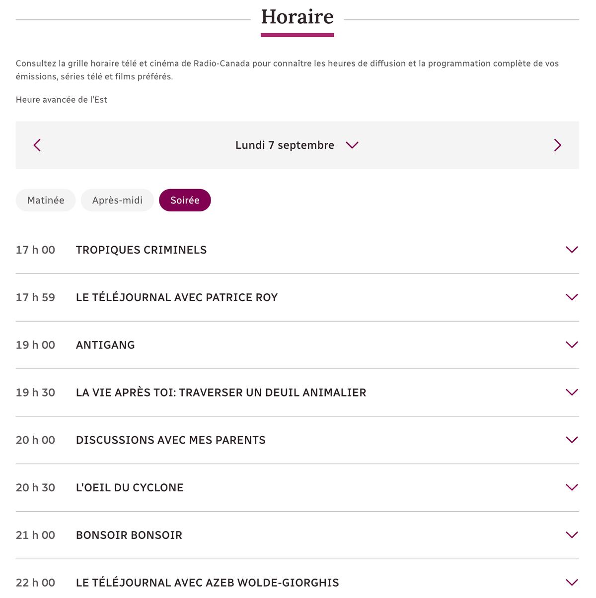 Guide horaire de Radio-Canada