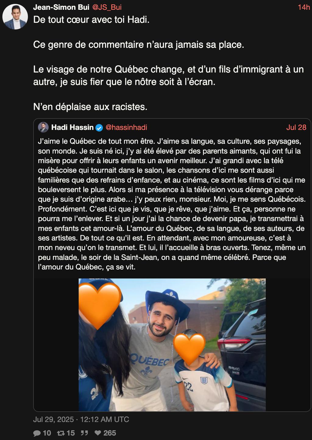 Jean-Simon Bui réagit au commentaire de Hadi Hassini
