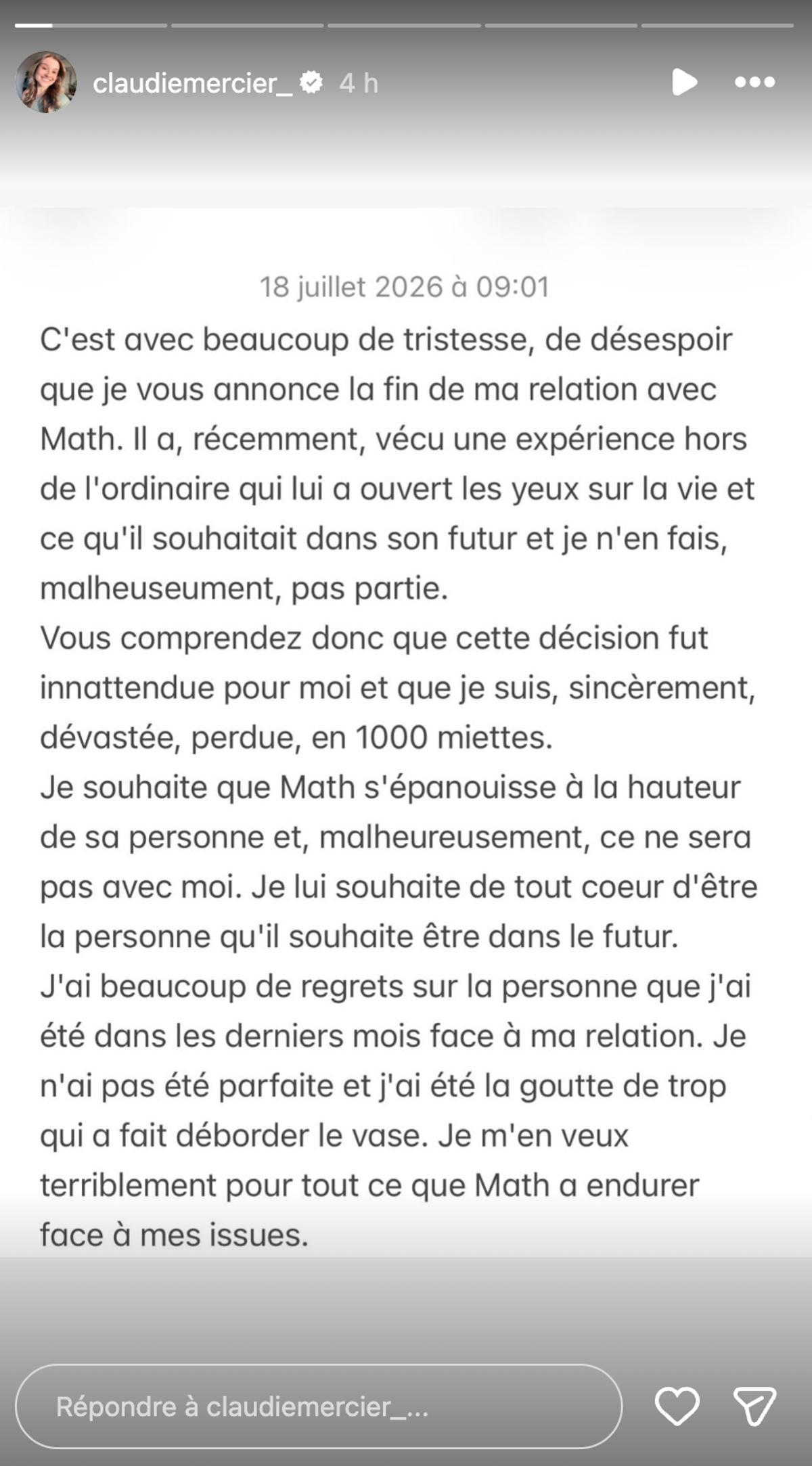 Claudie Mercier partage sa peine en story Instagram