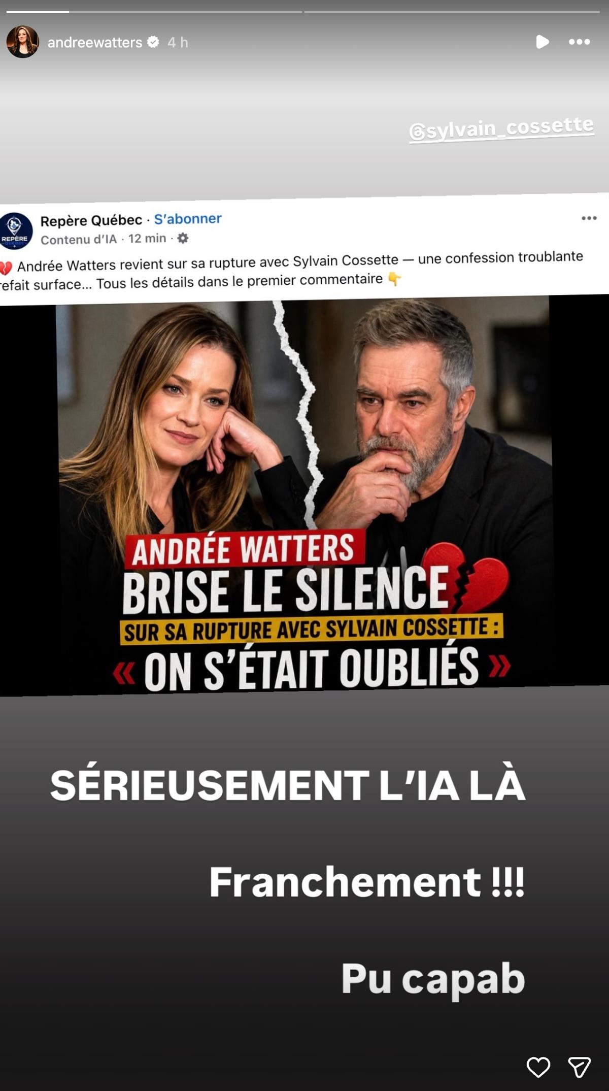Andrée Watters dénonce une fausse rumeur de séparation