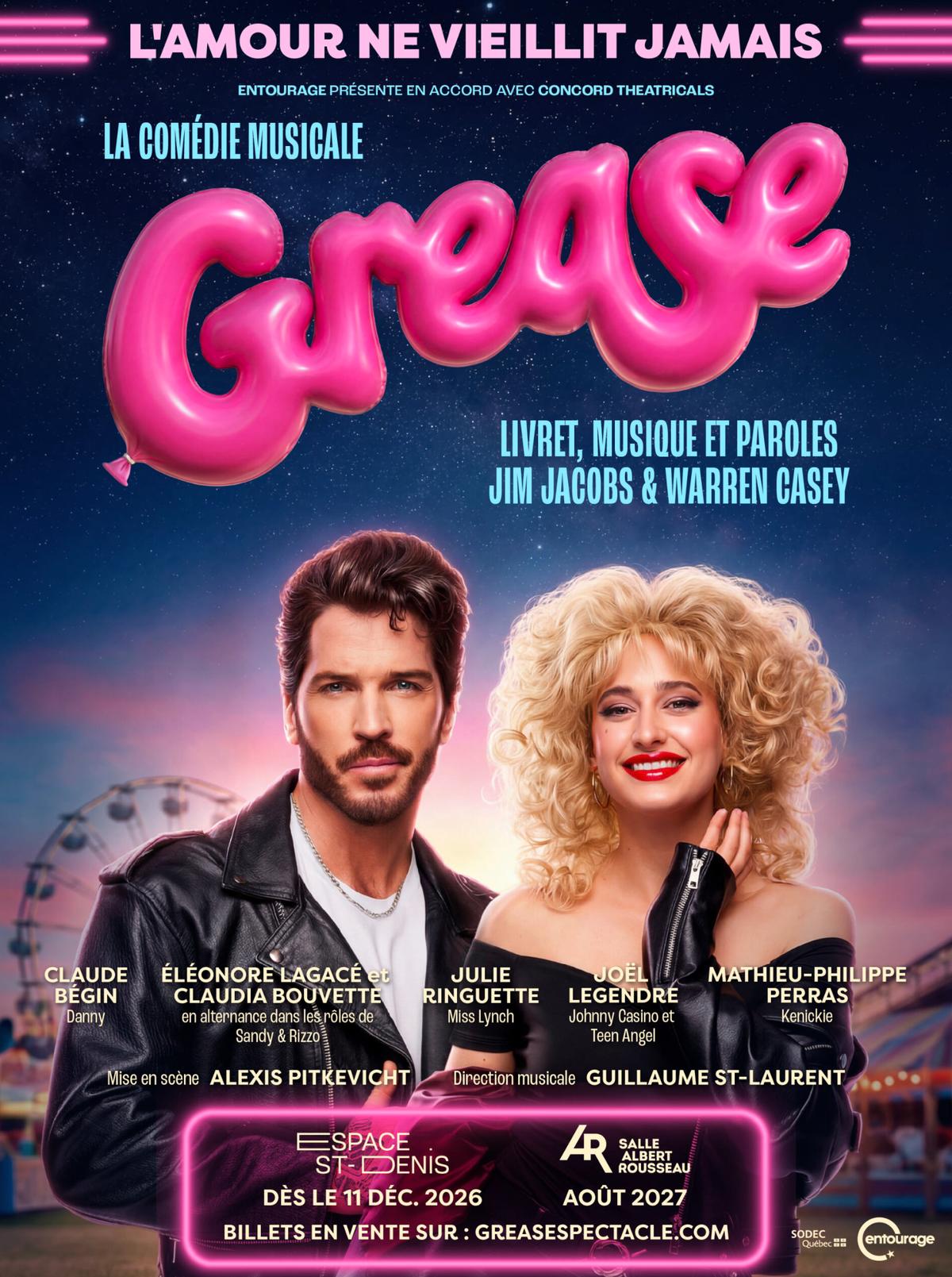 Affiche de Grease avec Claude Bégin et Éléonore Lagacé