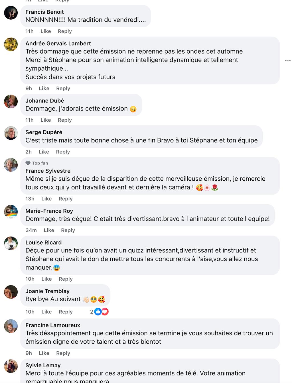 Commentaires sur la fin de l'émission Au Suivant