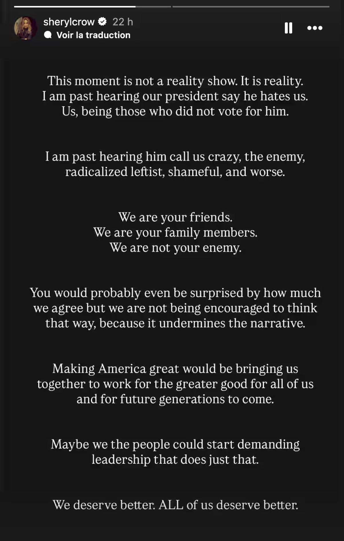 Source photo: Capture d'écran Instagram Sheryl Crow