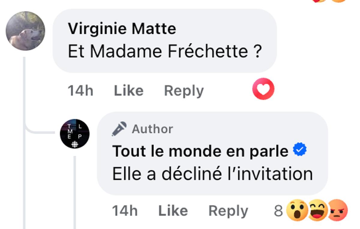 Christine Fréchette refuse l'invitation à TLMEP
