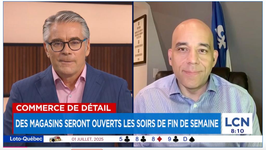 Capture vidéo LCN - entrevue Christopher Skeete projet pilote heures de fermeture des commerces