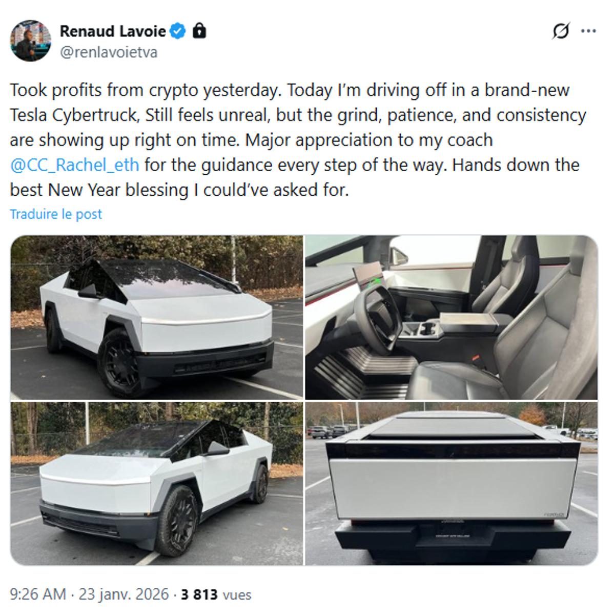 Tweet piraté de Renaud Lavoie - 23 janvier 2026