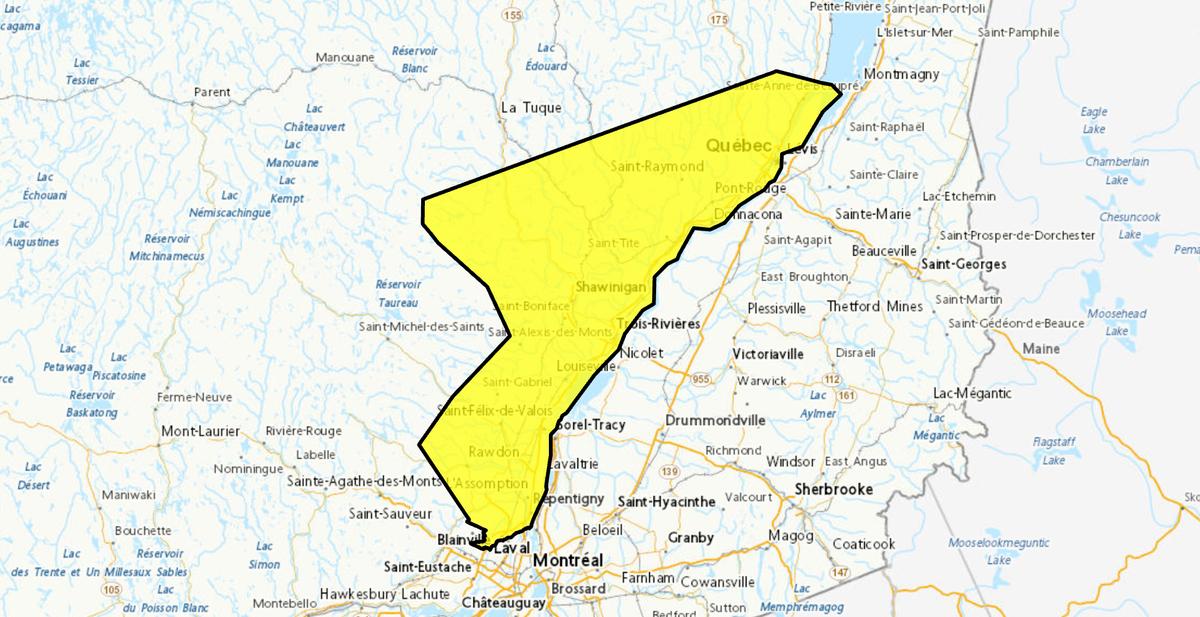 Secteurs visés par une alerte jaune de pluie d'Environnement Canada
