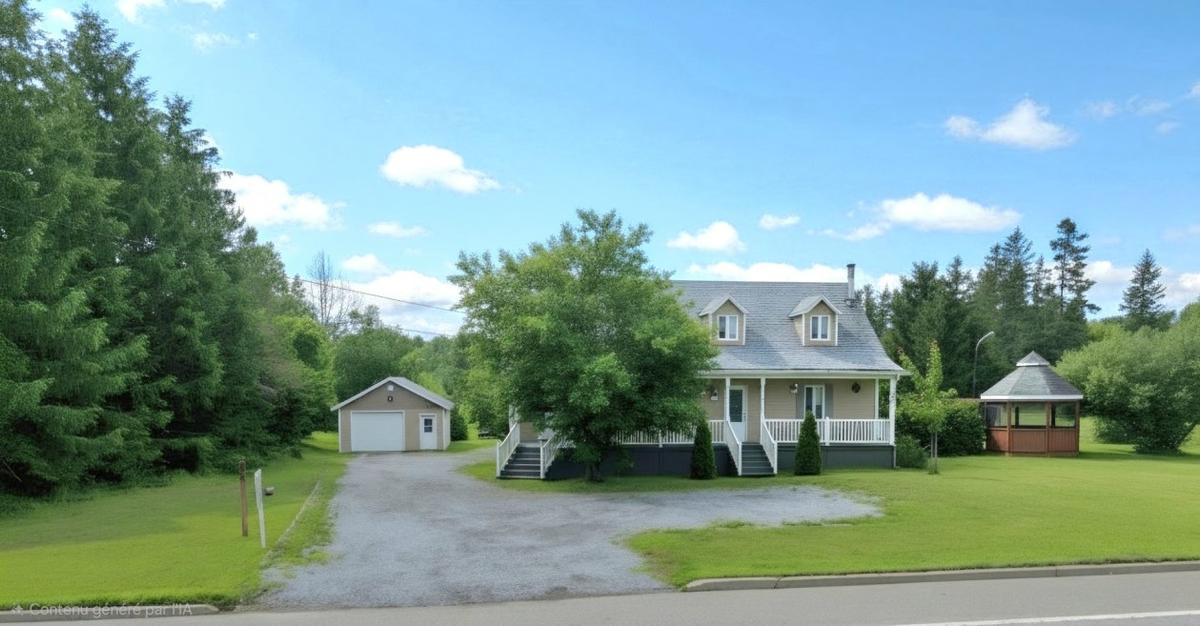 Façade de la canadienne sur son terrain verdoyant