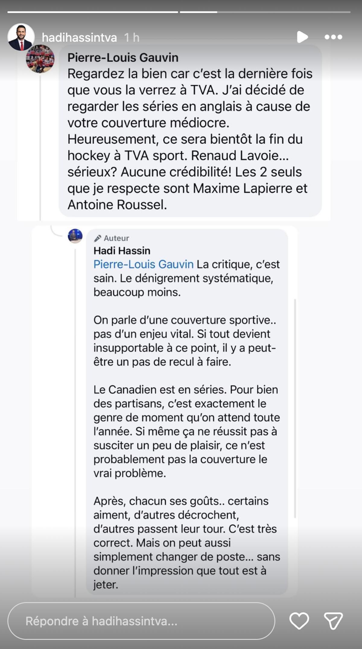 Hadi Hassin répond aux critiques d'un Internaute