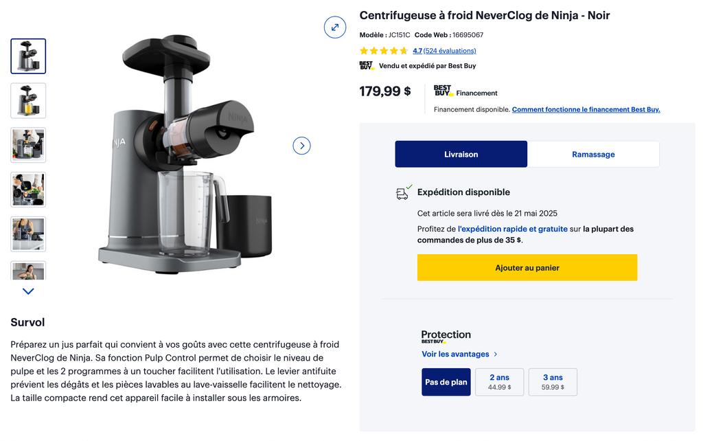 Extracteur à jus Ninja Neverclog Best Buy