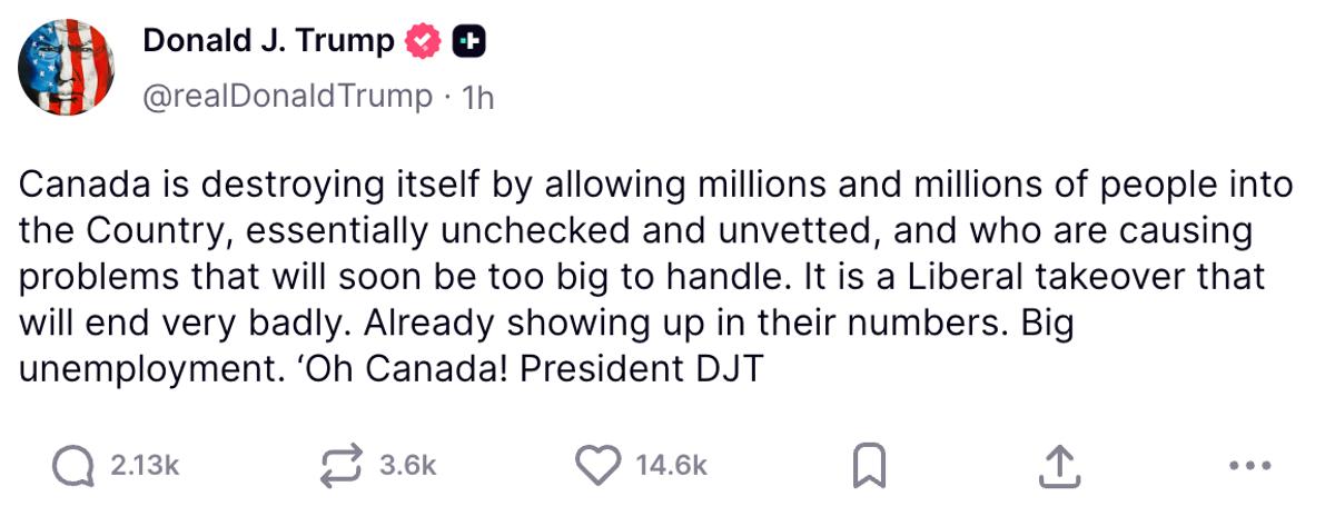 Donald Trump affirme que le Canada se détruit