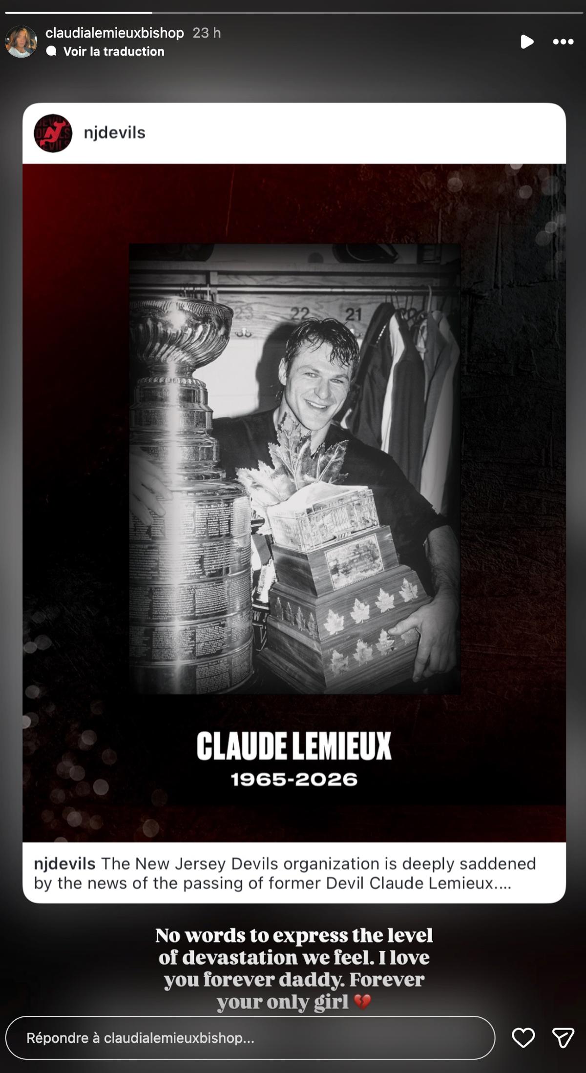 La fille de Claude Lemieux réagit à son décès