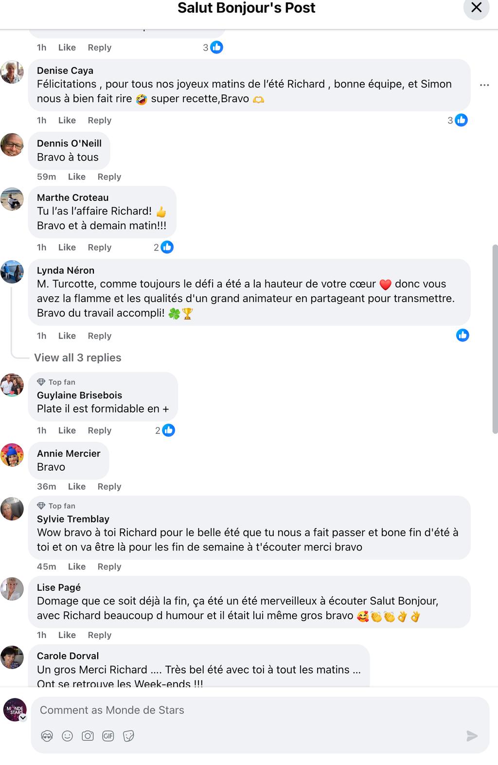 Commentaires sur l'animation de Richard Turcotte à Salut Bonjour