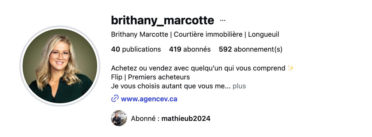 Le compte Instagram de Brithany Marcotte 