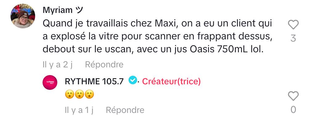 Commentaire tiré du TikTok de Rythme FM