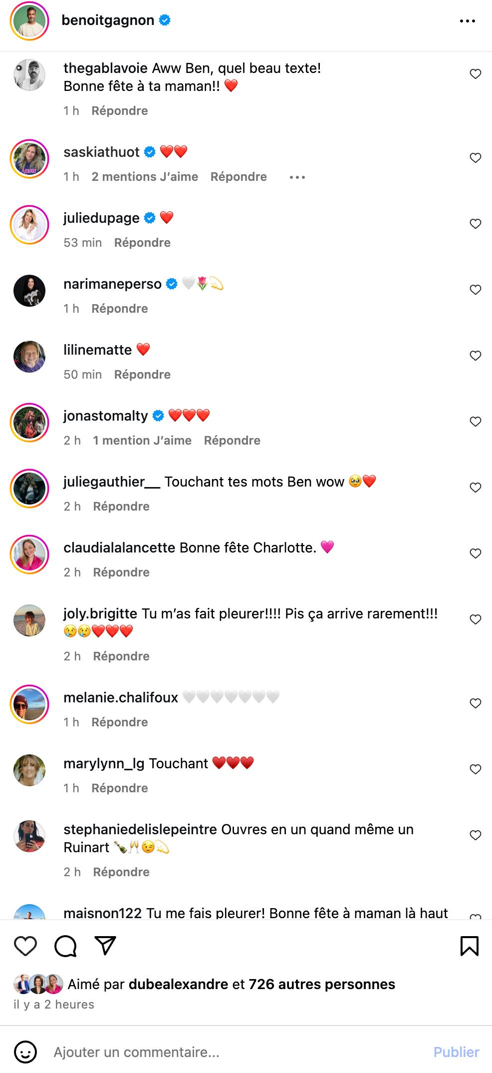 Messages sur la publication de Benoît Gagnon