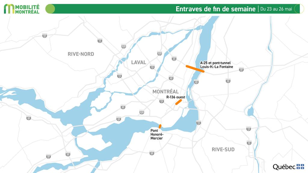 Carte des entraves routières du 23 au 26 mai 2025