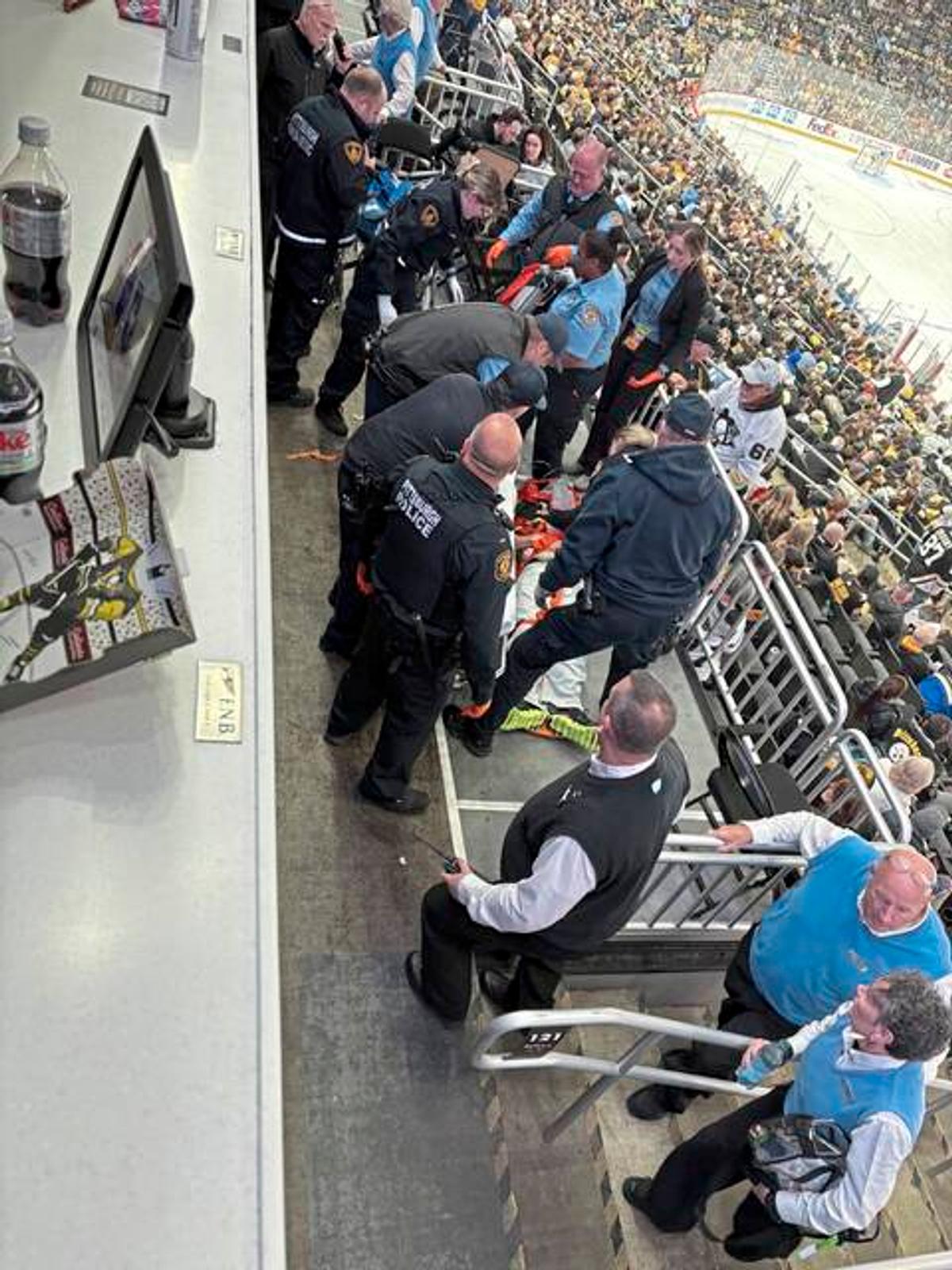 A fan fell from the upper concourse in Pittsburgh.
