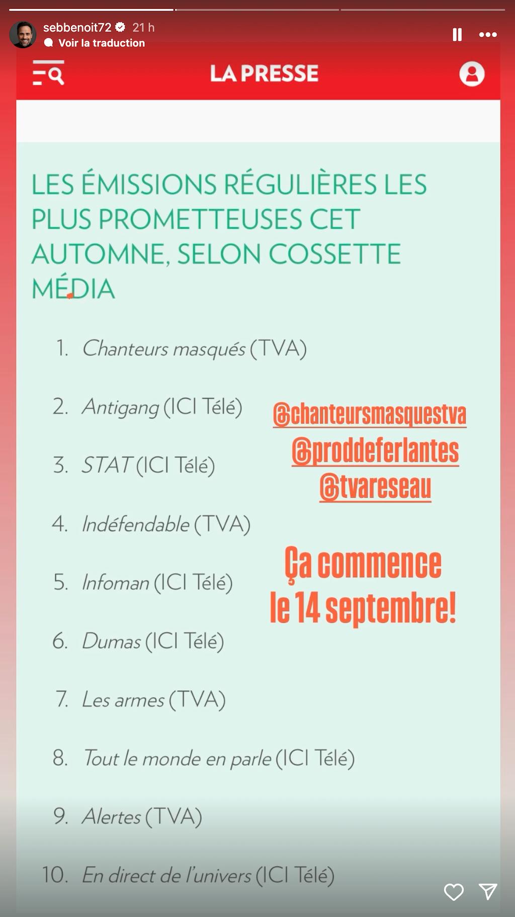 Les 10 émissions les plus attendues cet automne