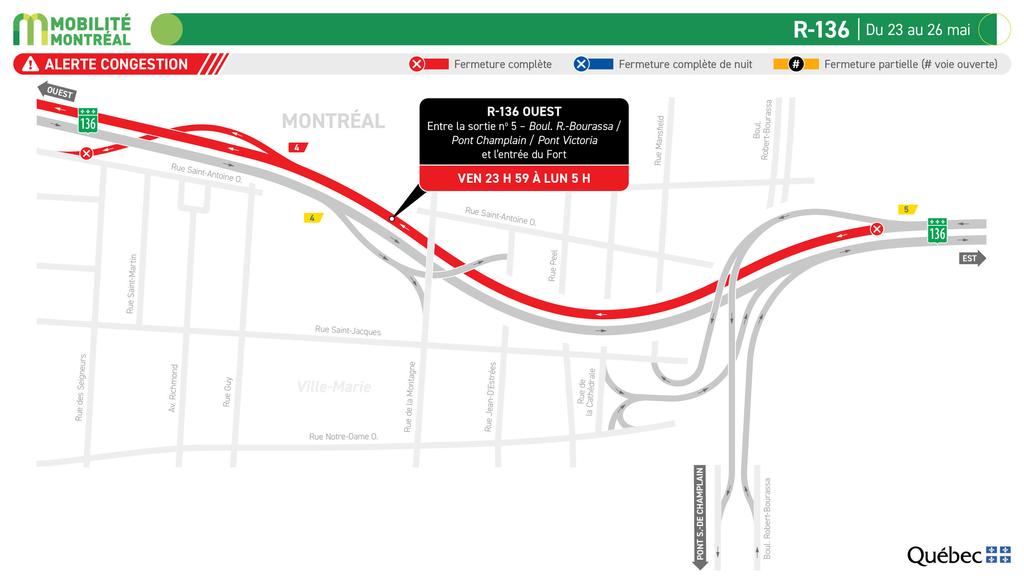 Carte des entraves routières du 23 au 26 mai 2025