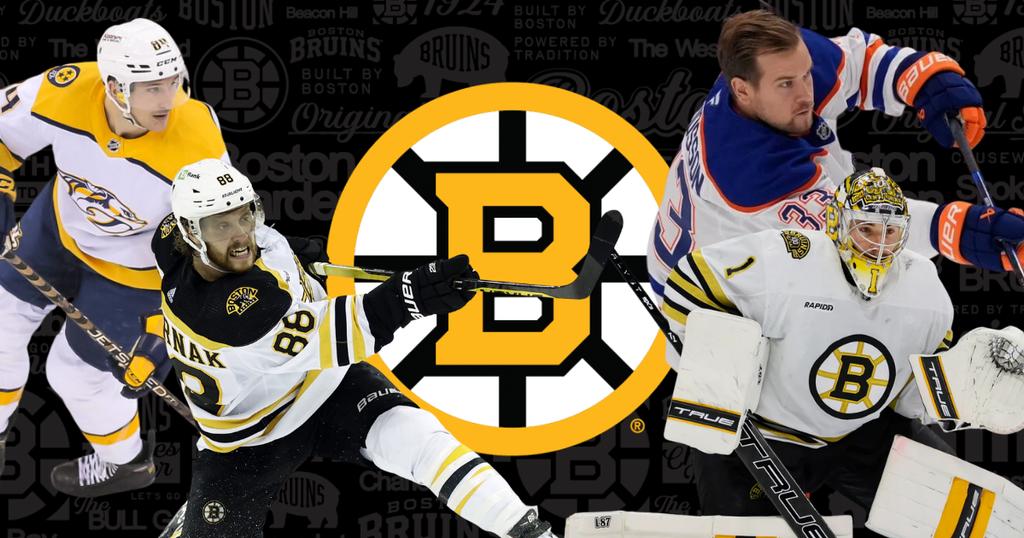 Pastrnak, Swayman, Arvidsson et Jeannot avec logo Boston